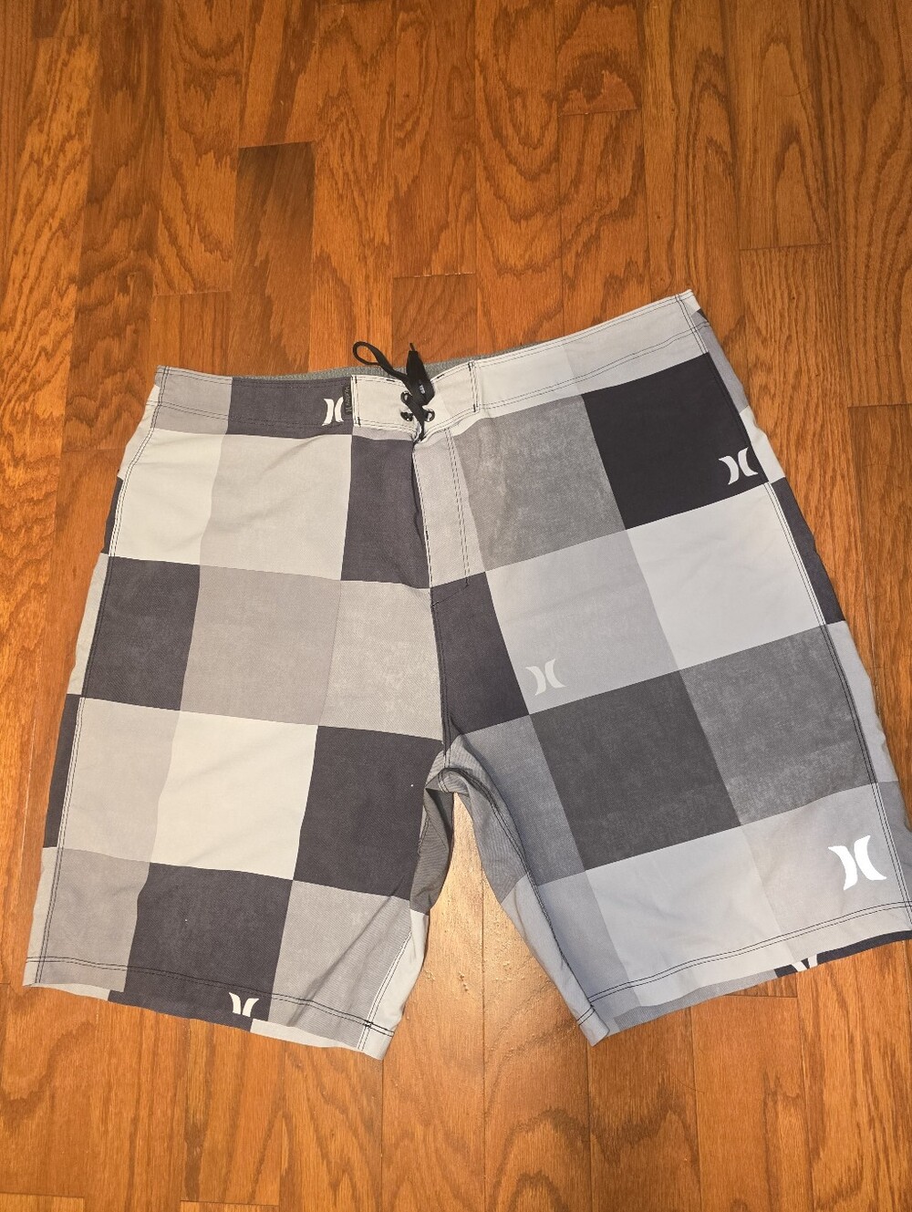 Hurley Black and Gray Check Board Shorts